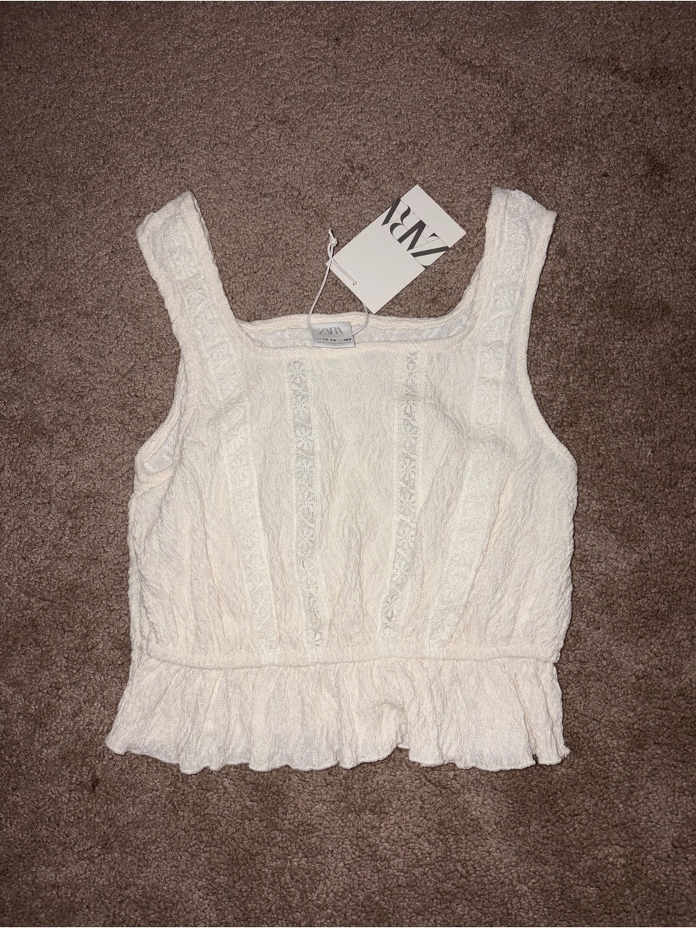 ZARA Cream Lace-Trim Square Neck Cropped Cami